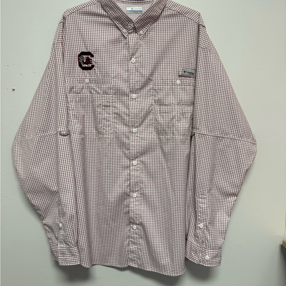 Columbia Men's Gamecock Checkered Shirt - Garnet